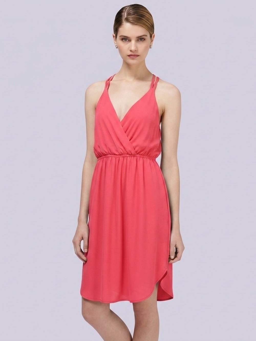Artizia Wilfred Faux Wrap Crepe Dress Pocket Lightweight Airy Smocking Midi Pink
